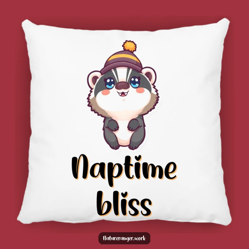 Funny Badger Hat Pillow: Cozy Wide-Eyed Happy Creature Cushion