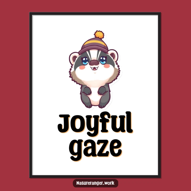 Funny Badger Hat Digital Print: Wide-Eyed Happy Creature Wall Art