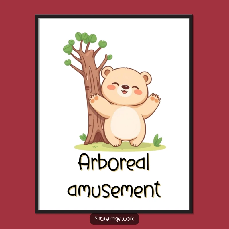 Funny Bear Tree Digital Art: Giggling Cub's Playful Decor, an Instant Funny Gift