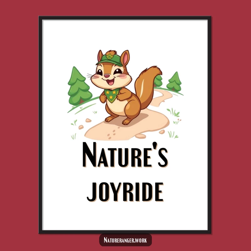 Funny Chipmunk Adventure Print: Joyful Cartoon Ranger Sliding, Hilarious Wall Art Gift