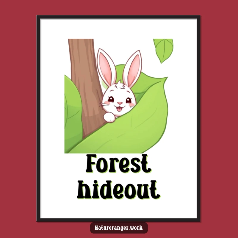 Funny Rabbit Leaf Poster: Enchanting Woodland Art for Whimsical Decor