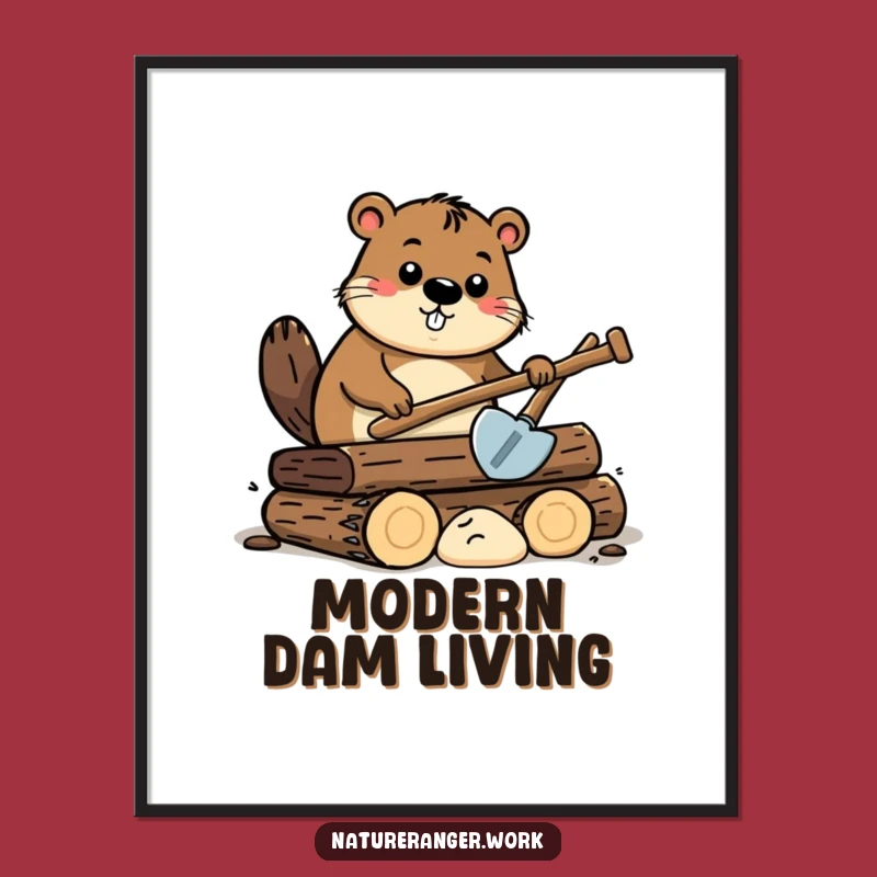Funny Beaver Wall Art: Curious Cartoon Beaver Digging Poster, Hilarious Home Decor Gift