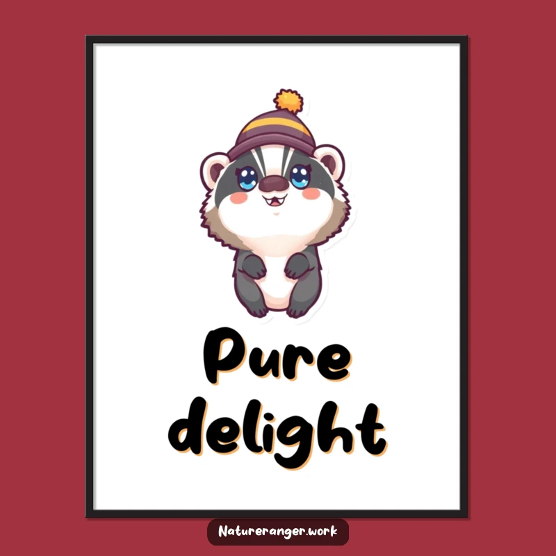Funny Badger Hat Poster: Wide-Eyed Happy Creature Wall Art