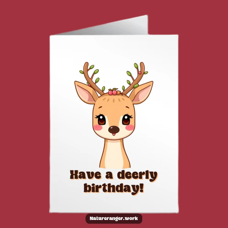 Free Printable Birthday Card: Smiling Deer, Nature Antlers, Festive Downloadable Gift!