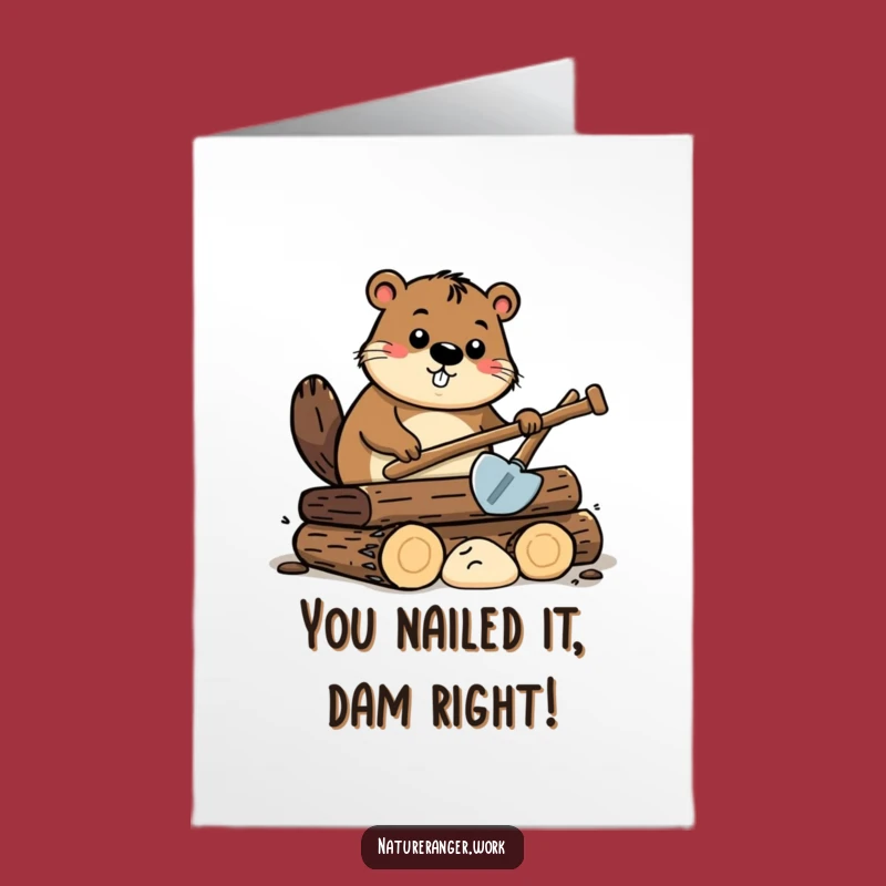 Free Printable Beaver Congratulations Card: Funny Cartoon Log Success Downloadable