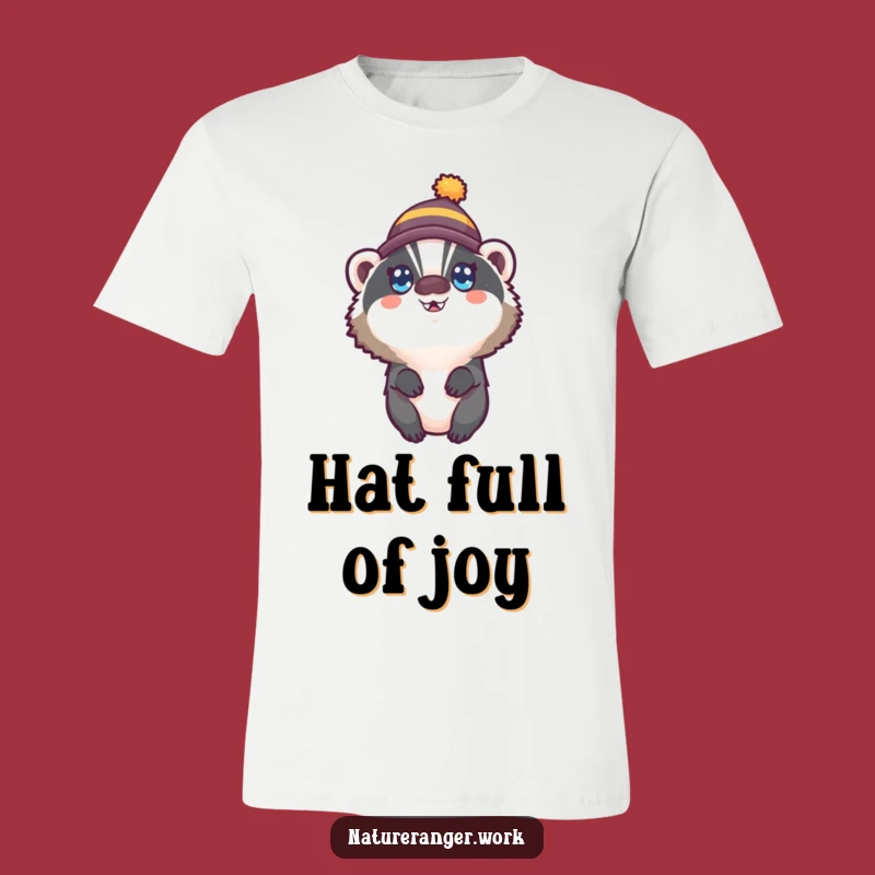 Funny Badger Hat T-Shirt: Wide-Eyed Happy Critter Shirt