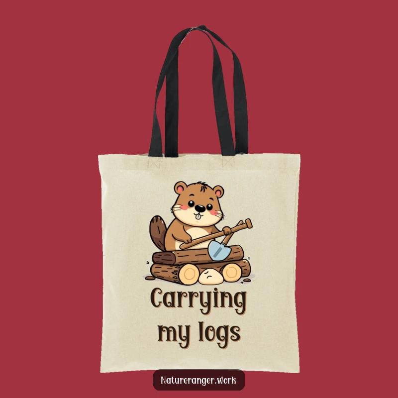 Funny Beaver Carry-All Tote: Cartoon Beaver with Shovel, Hilarious Gift Shopping Bag